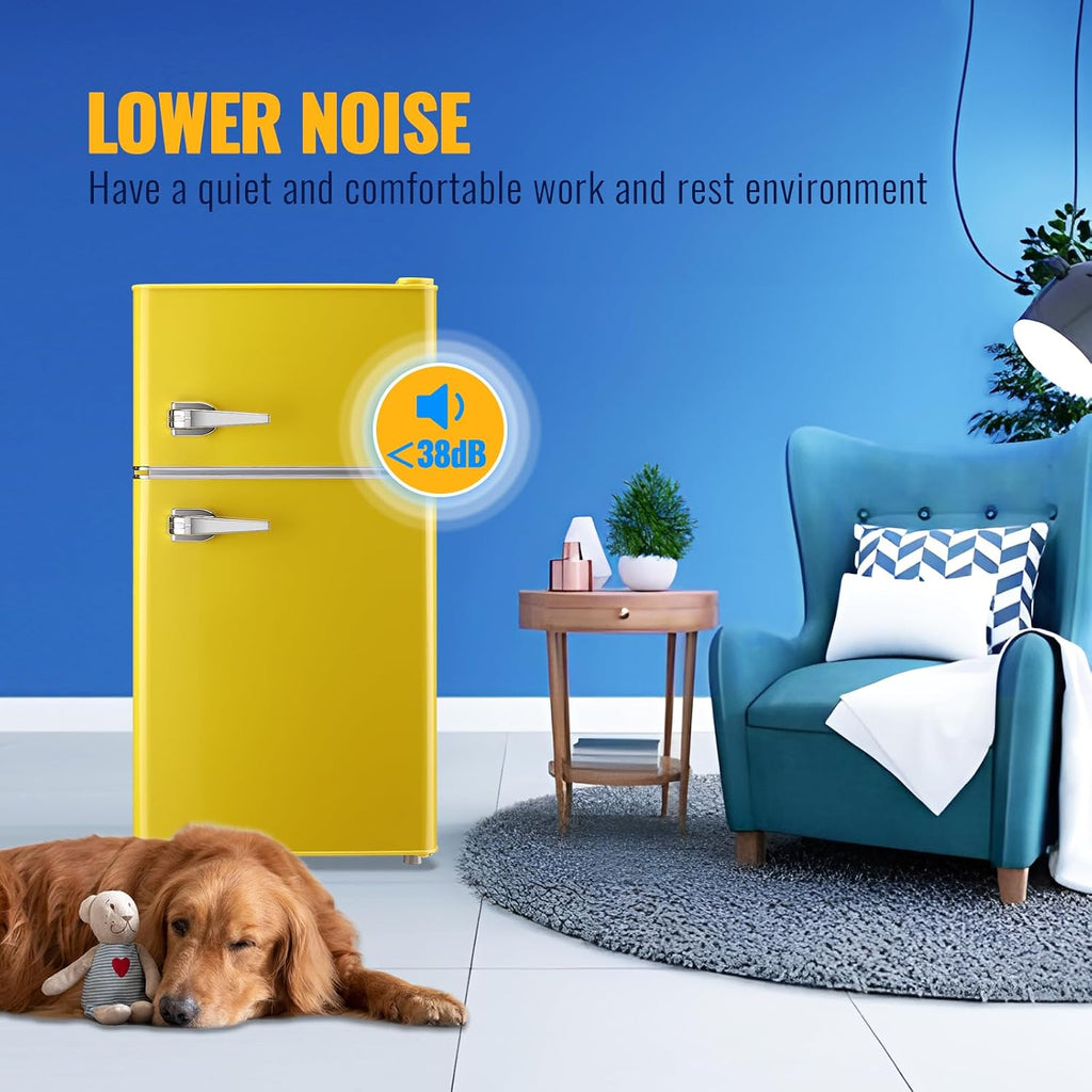 WANAI 3.5 Cu.Ft Retro Refrigerator 2 Door Mini Fridge with Freezer and 2 Handles 7 Level Adjustable Thermostat Control Top-Freezer Refrigerator for Home Dorm Apartment Yellow