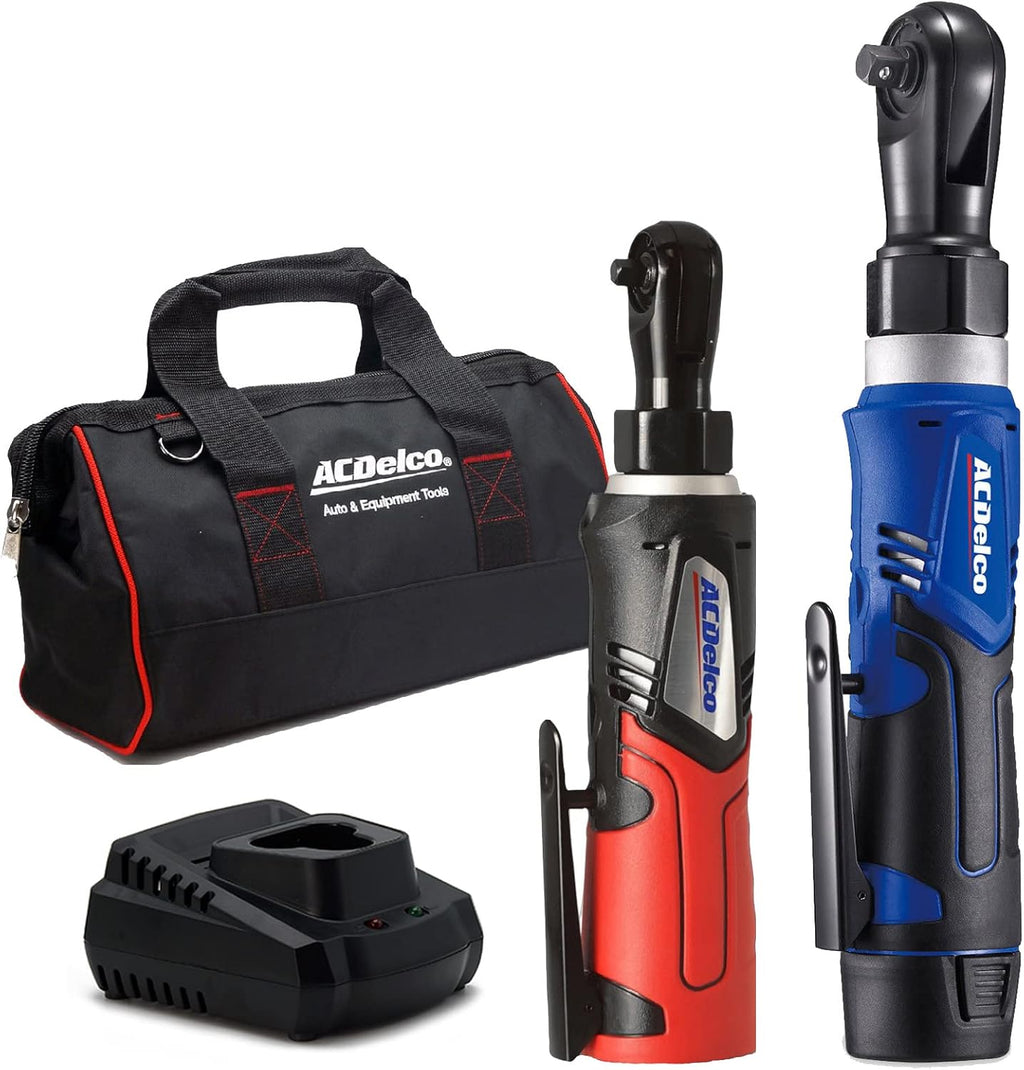 ACDelco G12 Series 12V Cordless Ratchet Combo Kit, 3/8' (45 ft-lbs) & 1/4' (30 ft-lbs), Electric Ratchet Wrench with (1) Li-ion Battery and Charger, 240 RPM, 2-Tool Set with Canvas Bag, ARW1209-K9