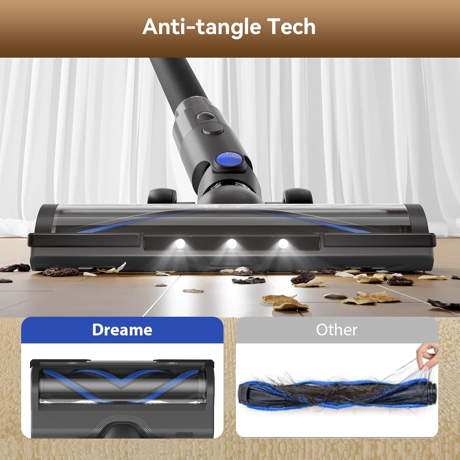 DREAME J30-W Cordless Vacuum Cleaner with LED Headlights, 450W Powerful Suction, 60Min Runtimes, Detachable Battery, One-Touch Emptying, Stick Vacuum Cleaner for Pet Hair, Carpet & Hard Floor