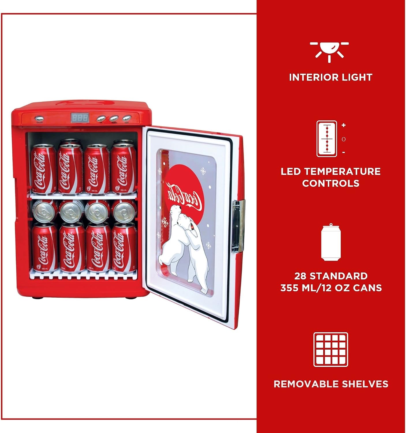Coca-Cola 25L Retro Mini Fridge Polar Bear Design Portable Cooler/Warmer for Snacks Drinks Skincare Cosmetics with AC DC Capable Ideal for Bedroom Office Dorm Travel