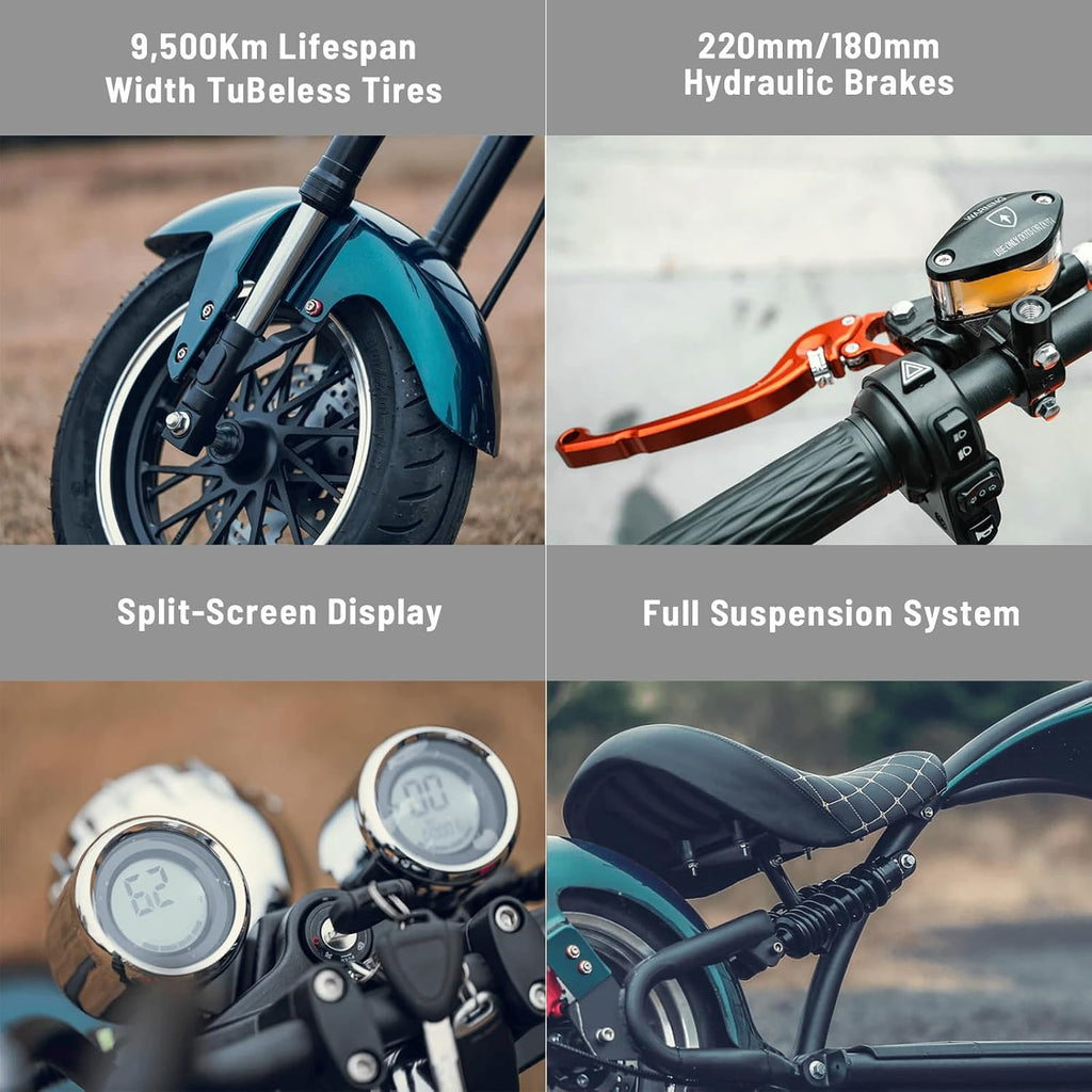 eAhora M1 2 Seater 2000W Electric Motorcycle for Adults,37MPH 60V 30Ah Battery 40 Miles Long Range Full Suspension Dual Hydraulic Brakes, Street Legal Electric Motorcycle