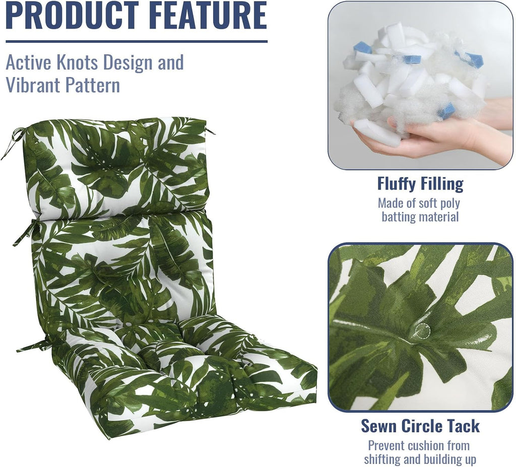 Outdoor High Back Patio Chair Cushions, Tufted Rocking Chair Cushions, Adirondack Cushions for Garden Porch Home Office Chairs Use, 44' x 22' x 4', 2 Pack, Palm Green