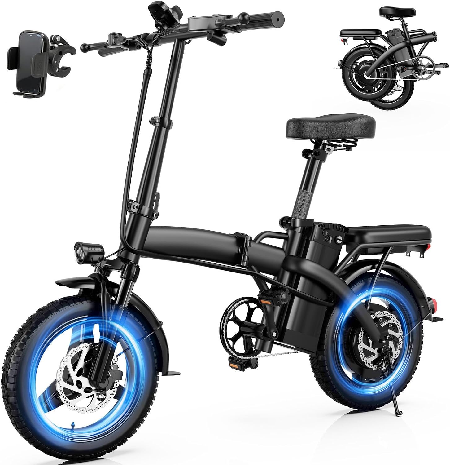 Folding Electric Bike for Adults, 500W Motor, 23MPH Max Speed 14' Ebike, 48V 12AH Removable Battery, 35 Miles PAS Range, Mini E Bikes UL2849 Certified, Commuting Electric Bicycle for Adults & Teens