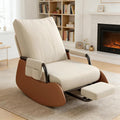 JPBSTO Rocking Chair Nursery, Upholstered Glider Rocking Chair with Footrest, Side Pocket and Adjustable High Backrest, Foldable Rocker Recliner Perfect for Living Room Bedroom, Beige