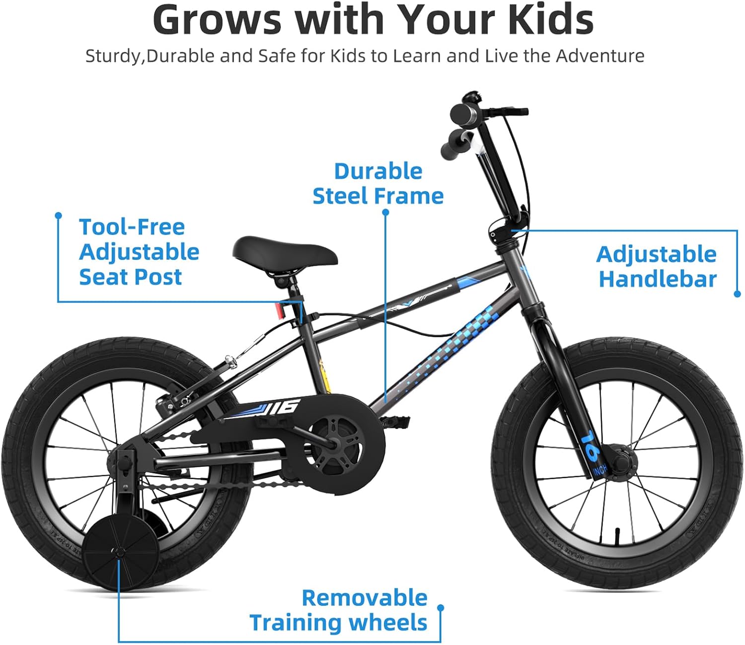 Glaf 12 14 16 Inch Kids Bike with Training Wheels for Boys and Girls Ages 3+ Years Old Bike Bicycle with Water Bottle Holder,Bell, Lightweight