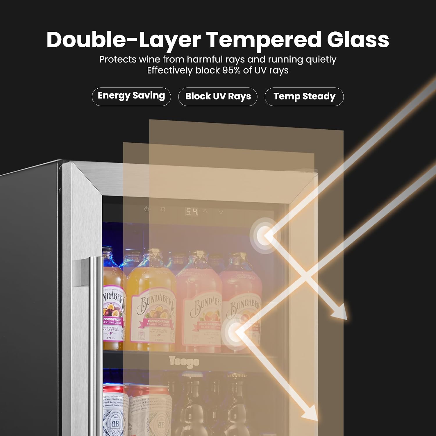 Yeego Beverage Refrigerator Cooler - 15 inch 100 Cans Mini Fridge with Glass Door, 34-54 ℉ Drink Cooler, Built-in or Freestanding for Wine Beer Soda Bar Office Home Dorm