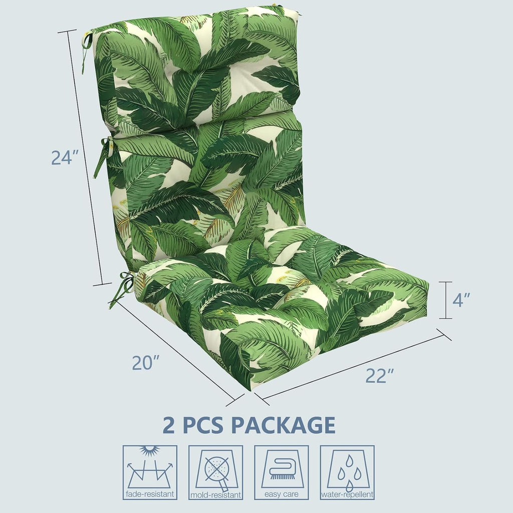 LVTXIII Outdoor Seat/Back Chair Cushion Patio Tufted High Back Cushion, Seasonal Replacement Rocking Chair Cushion with Ties (22' W x 20D', Set of 2, Swaying Palms Green)