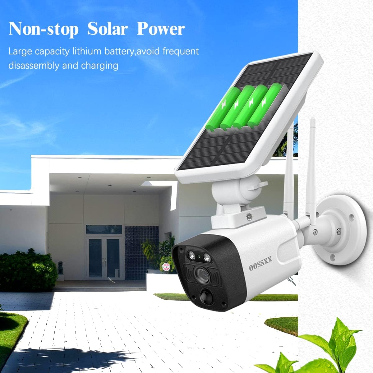OOSSXX Honestview Solar Outdoor Wireless Surveillance Camera System Battery Powered Video Security Cameras with 2-Way Audio, 2-Antennas Signal Enhanced, 130 Ultra Wide-Angle Lens