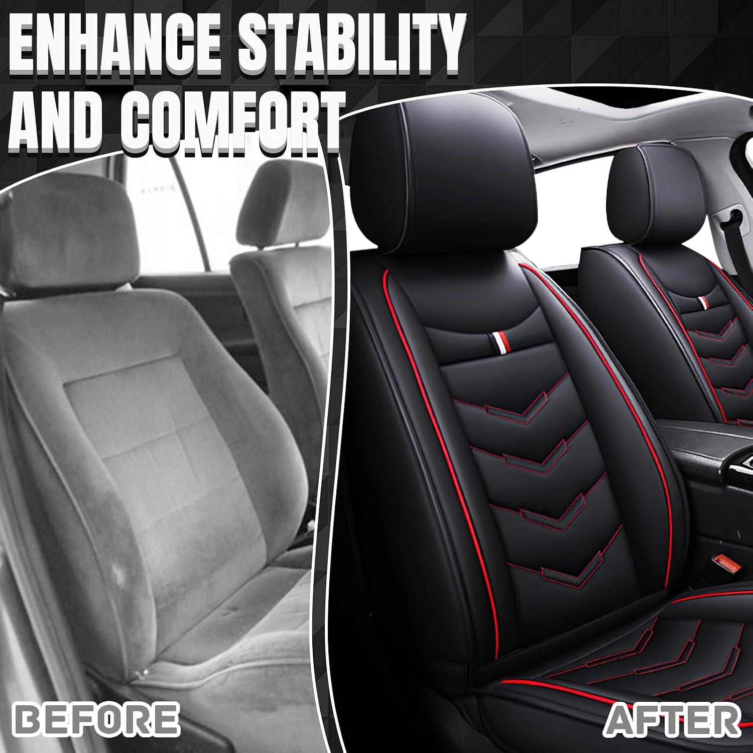 Car Seat Covers Fit for Hyundai Santa Fe 2003-2026, Leather Seat Covers for Car, Waterproof Non-Slip Durable Car Seat Protector(2 Seats,Black Red)