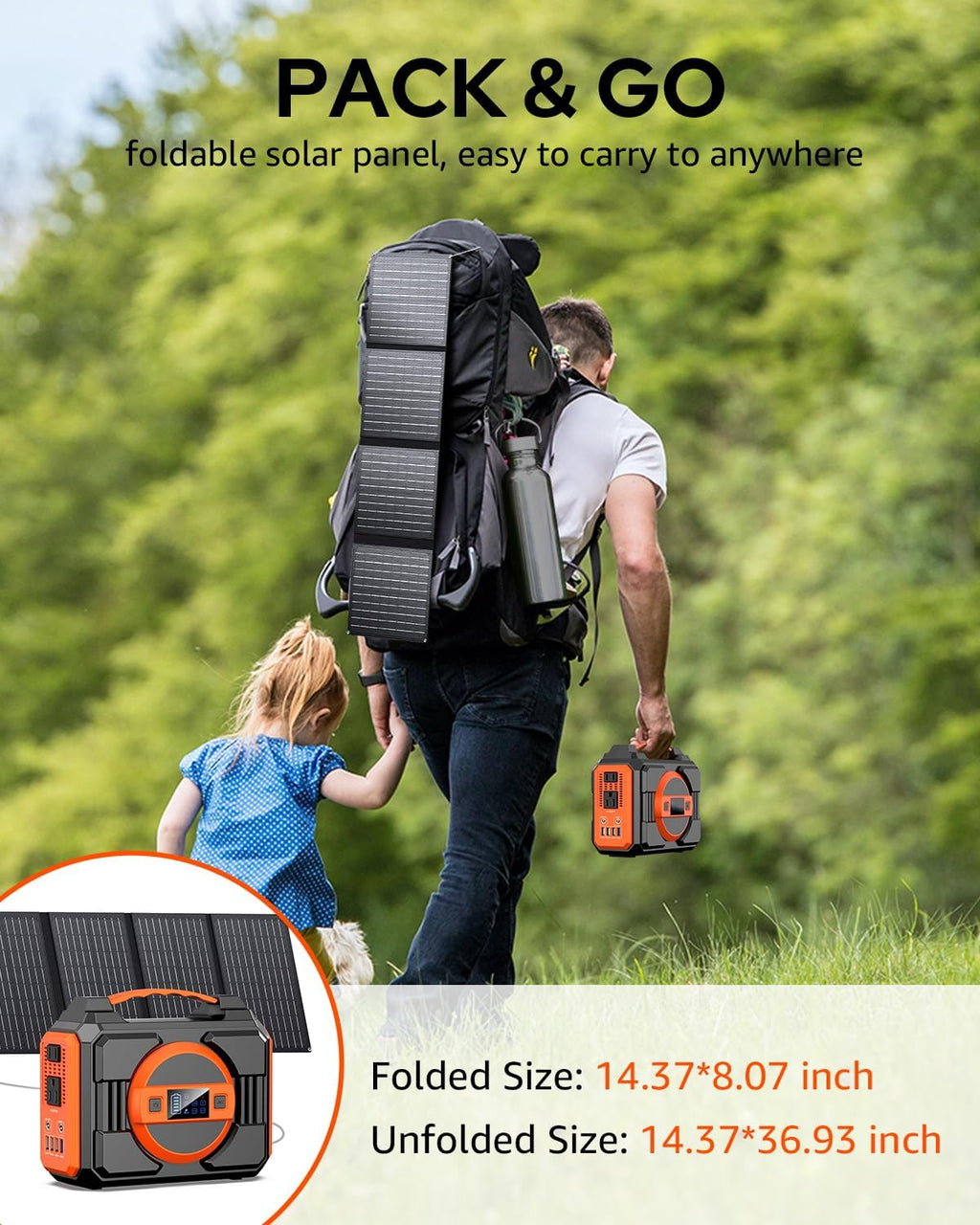 Solar Powered Generator 300W, Portable Solar Generator Power Station with Solar Panels 40W Included and 5 Watts USB Led Light Bulb