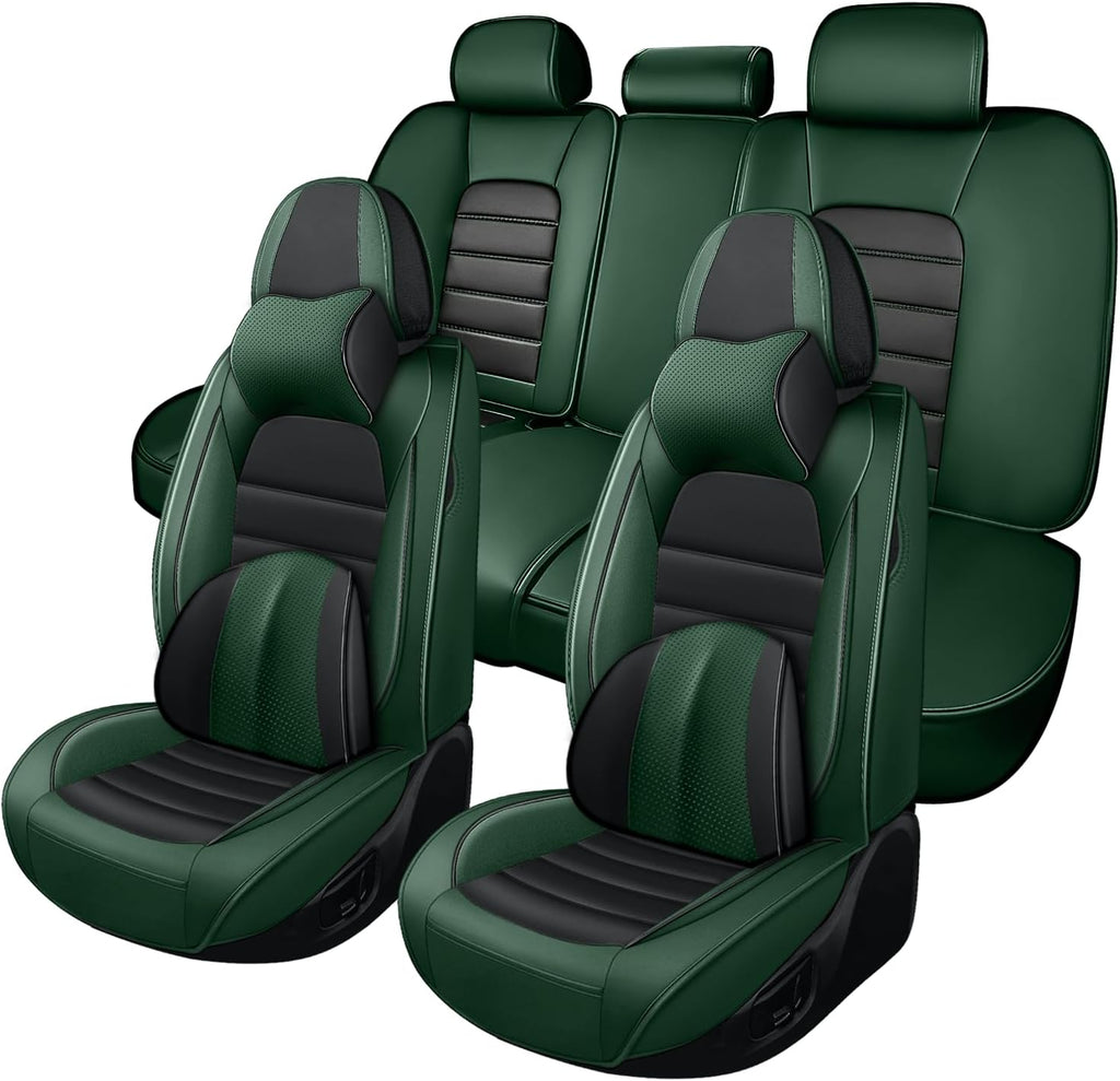 Car Seat Cover Fit for Rivian R1T 2022-2025,Compatible Airbag Non-Slip Waterproof Seat Cover,Car Seat Protector Premium Interior (Luxury 5 Seats,Black Green)