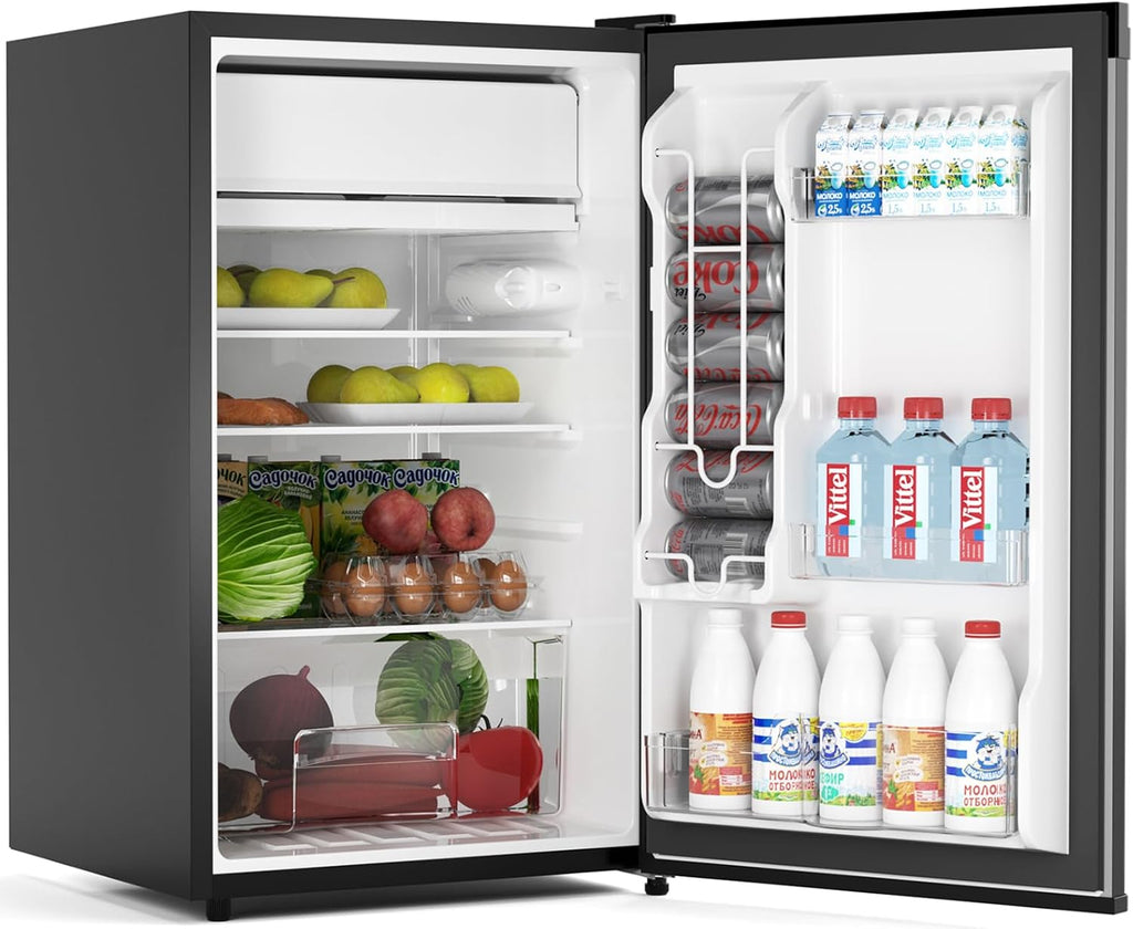 GarveeLife Mini Fridge with Freezer 4.3 Cu.Ft, Single Door Refrigerator with Adjustable Thermostat, Mini Compact Fridge for Bedroom, Office, Dorm, RV, Black