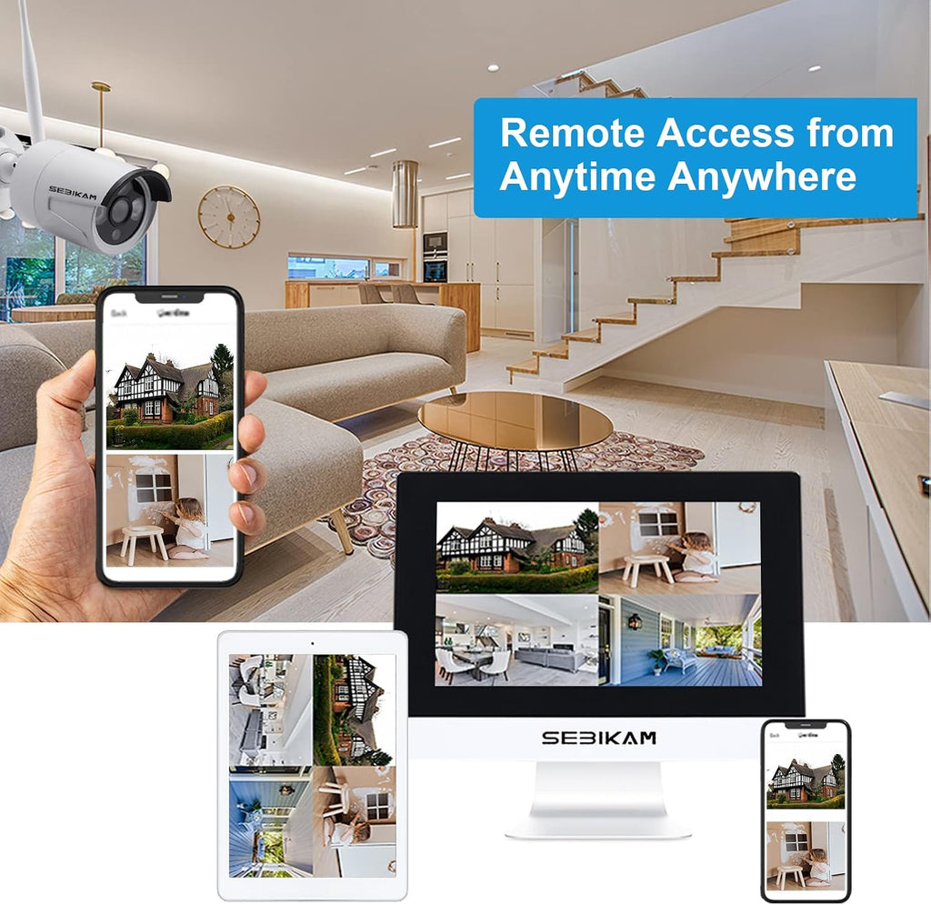 Wireless Security Camera System with 10.1' Monitor, 4PCS 3MP/2K HD Cameras | 2-Way Audio | Local & Remote View | Night Vision Motion Detection | IP66 Home Business Surveillance Kit (NO HDD)