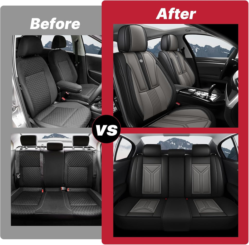 Car Seat Cover for Hyundai Santa Cruz 2022-2025,Waterproof Seat Protector Vehicle，Leather Seat Cover for Car Seat Cushions Automotive Seat Protector (Full Set,Black&Gray)