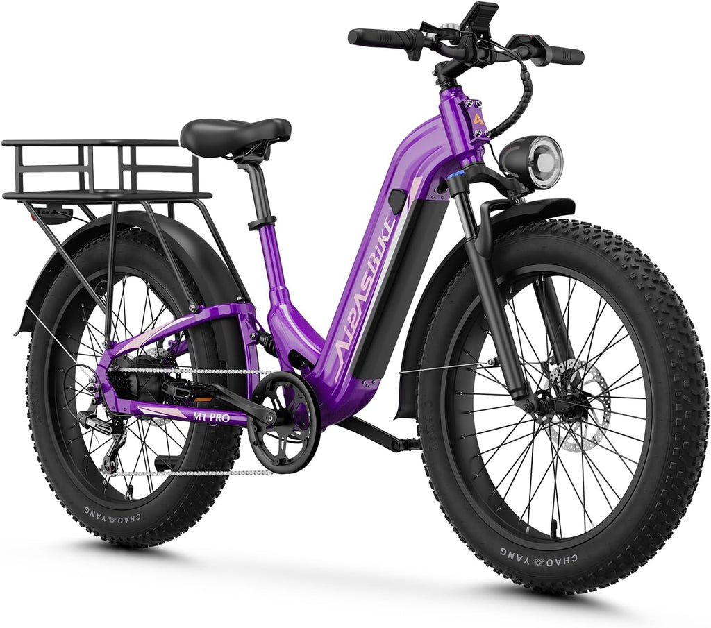 Aipas M1 Pro Electric Bike, 1800W Peak Motor Electric Bike for Adults, 26'' x 4.0'' Fat Tire Ebike, 48V 17.5Ah Electric Mountain Bike, 36MPH, 85 Miles Electric Bicycle, 7 Speed, 110NM with Rear Basket