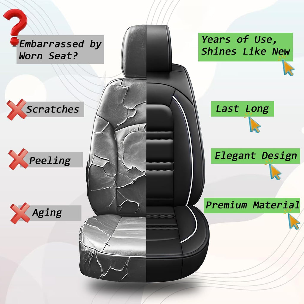 Seat Covers for Audi A3 2006-2025 | 5-Seats Leather Seat Covers, Easy to Install Automotive Seat Covers Full Set (Full Set, Black&White Line)
