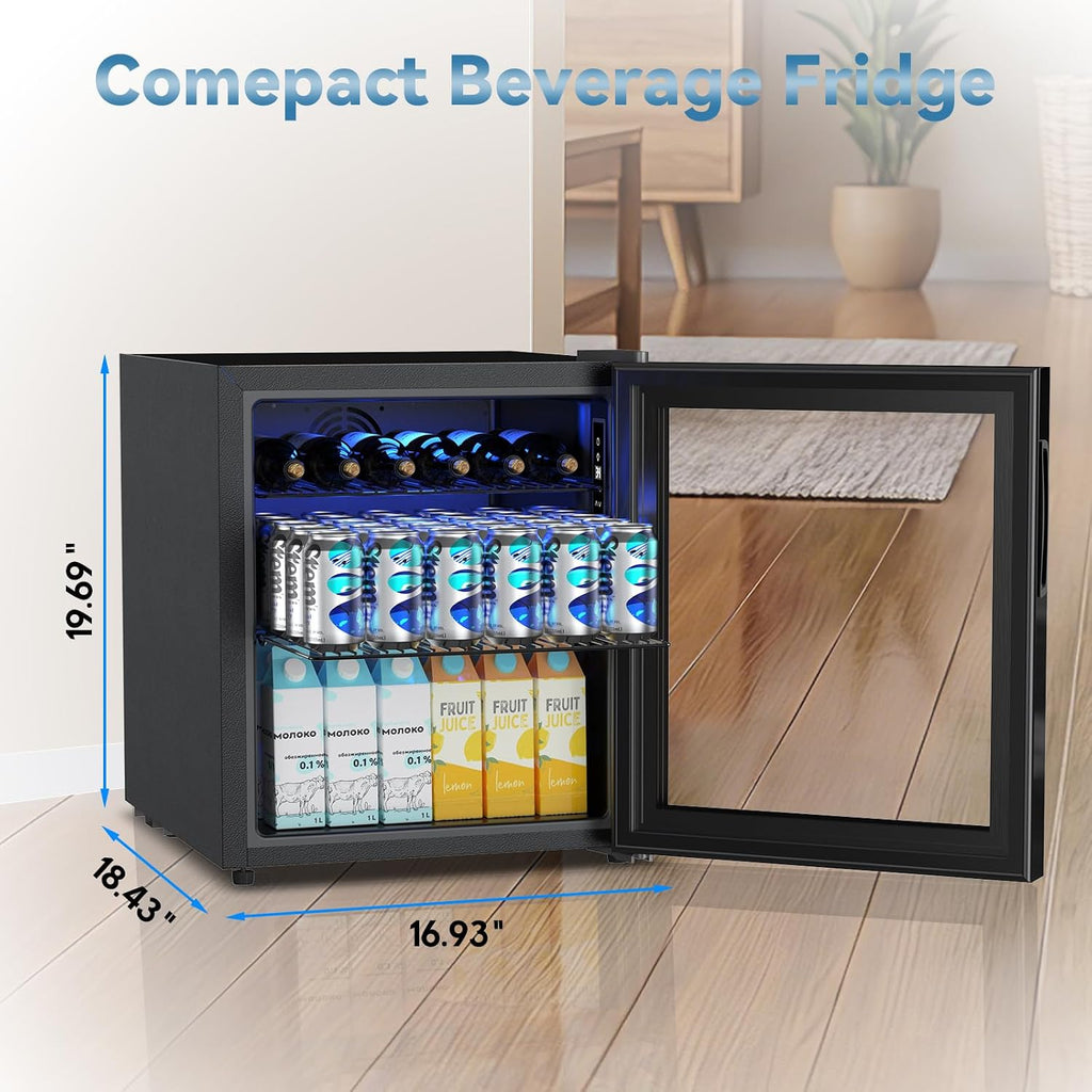 Velivi Mini Fridge with Glass Door-Small Fridge Desk Beverage Cooler with Lock for Beer Drinks 1.4 Cu.Ft Countertop Beverage Fridge with Adjustable Shelves, Led Light for Bedroom/Office/Dorm (Black)
