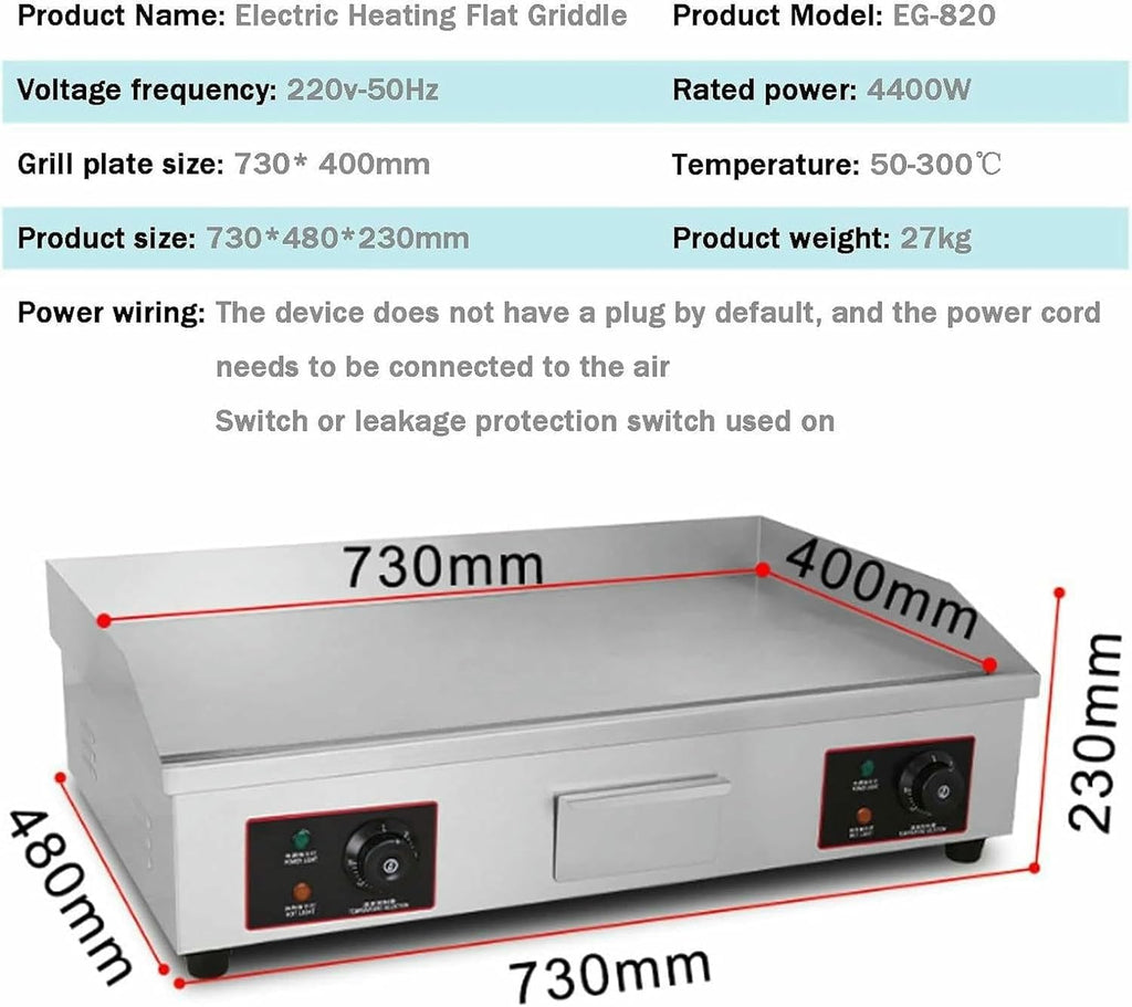4400W Commercial Electric Griddle Hot Cooking Plate, Commercial Stainless Steel Adjustable Countertop Hot Plate BBQ Grill