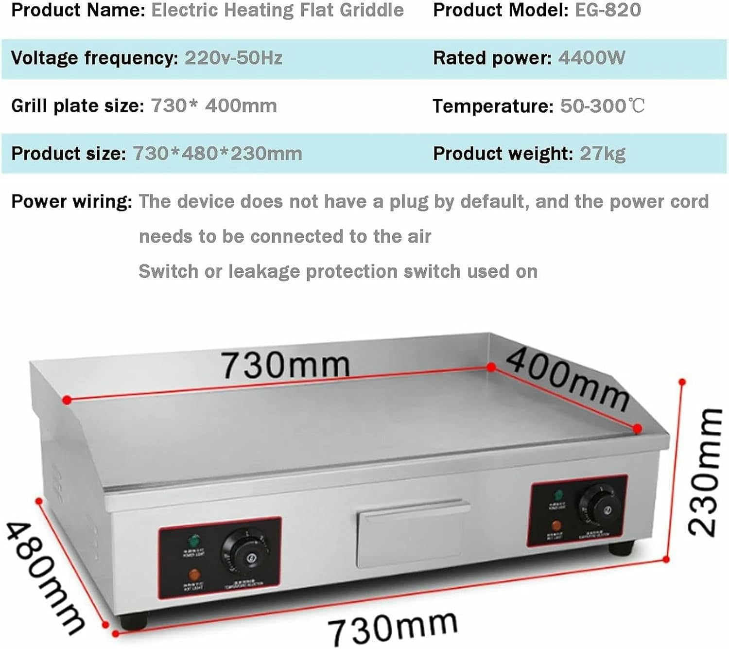 4400W Commercial Electric Griddle Hot Cooking Plate, Commercial Stainless Steel Adjustable Countertop Hot Plate BBQ Grill