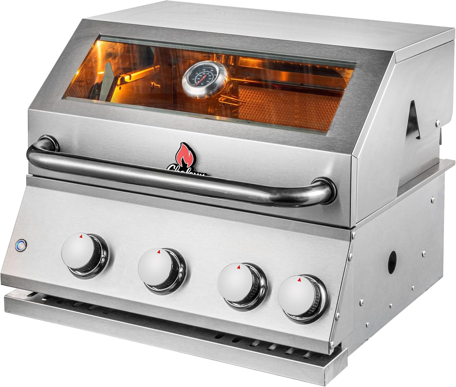 CHALEUR 23' VIEW 3 LINE GAS GRILL 3-BURNER + 1 REAR INFRARED - Built-In Stainless Steel Outdoor Kitchen Grill Head - Liquid Propane - Professional BBQ Insert with Glass Viewing Window