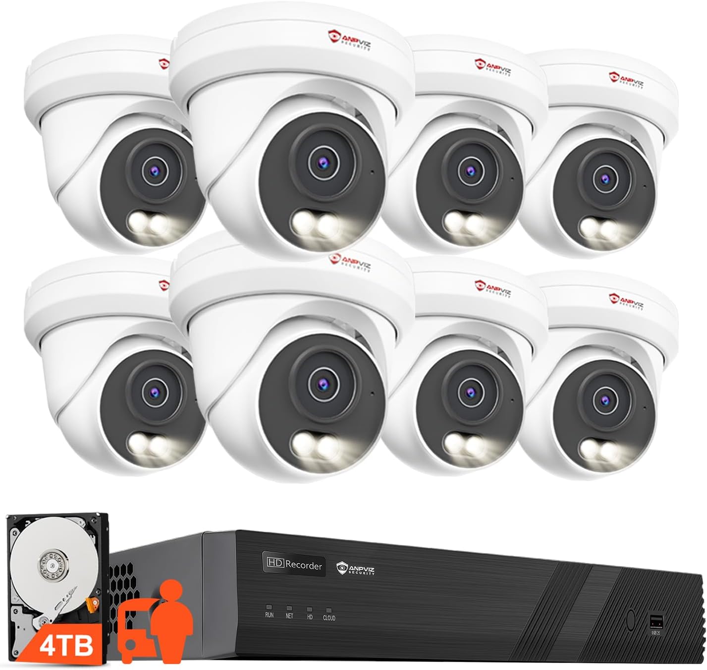 Anpviz 16 Channel NVR PoE Security Camera System, 12MP 4K 16CH Commercial NVR 4TB for Businesses, 8X 6MP Wired IP Turret Cameras Outdoor with AI Detection, Night Vision, Built in Mic, NDAA(U Series)