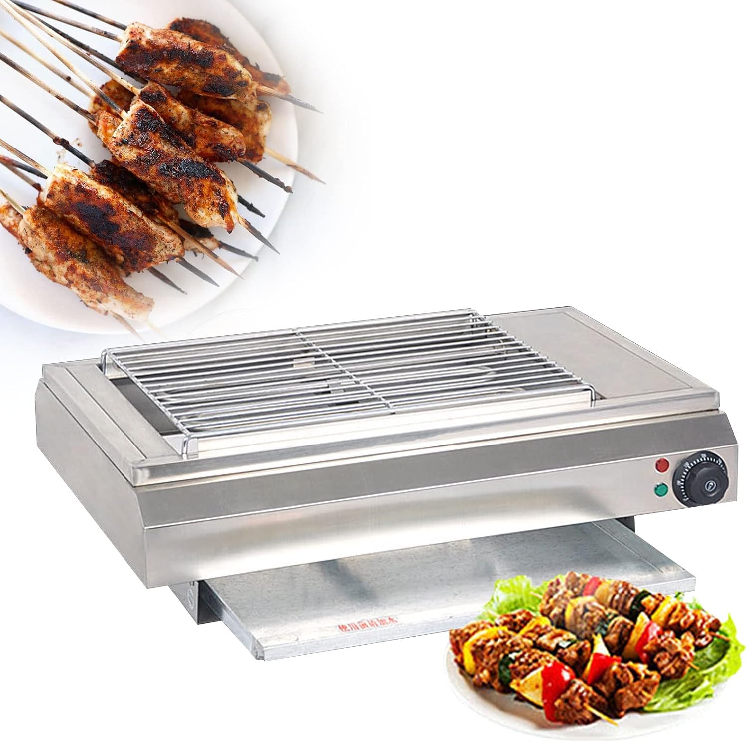 Smokeless Electric Grill, 3000W Healthy Grill, Adjustable Temperature, Drip Tray, Chrome Grill and Stainless Steel Heating Element (Jpx D060w)
