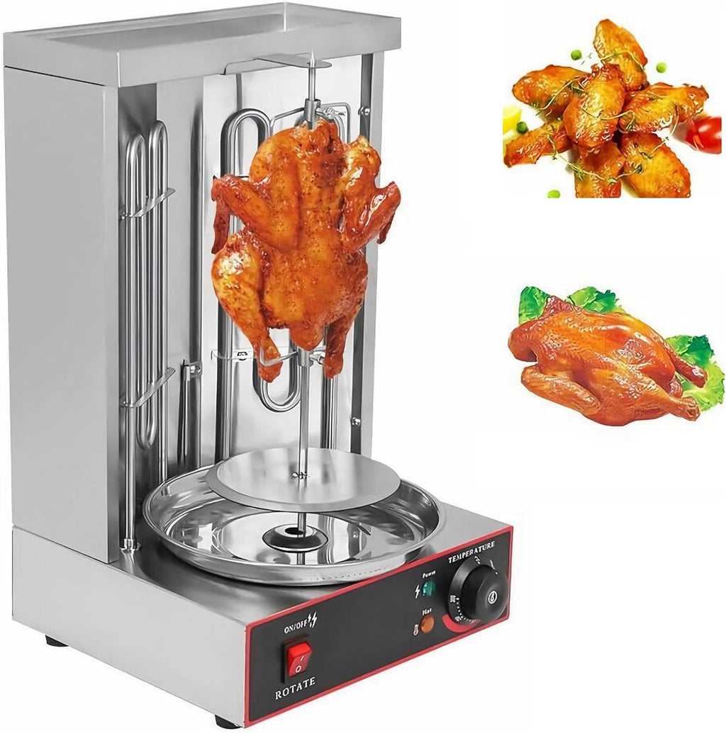 Electric Rotating Vertical Rotisserie Grill, 360 ° Rotating Rotisserie Grill with Meat Catch Pan, 50-300℃ Adjustable Temperature, for Restaurant Dinner Home Kitchen