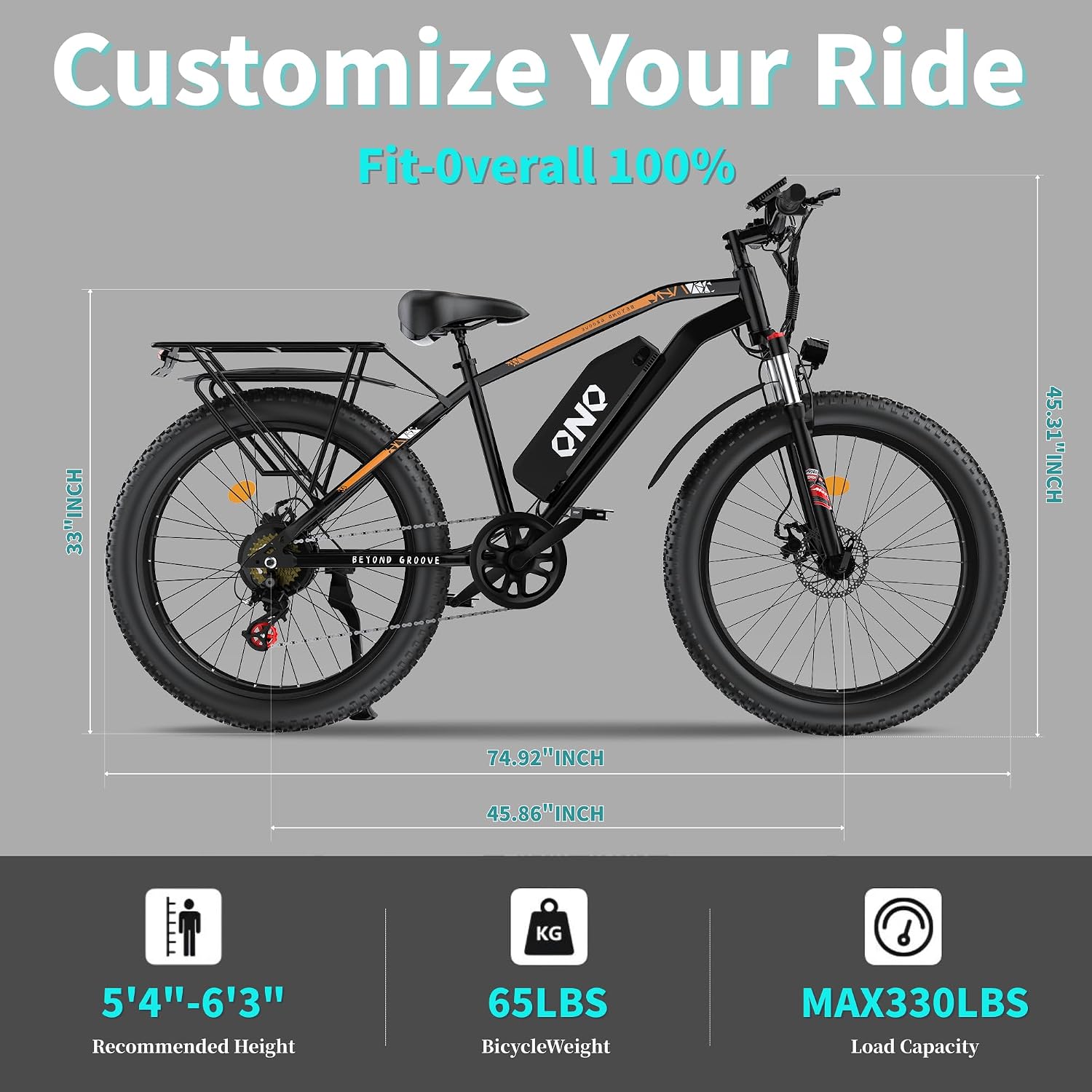 QnQ Electric Bike for Adults, 26' Commuter Ebikes, 2000W Peak Motor - 48V 15Ah Fast Mountain Bike, 7-Speed Gears, 34MPH & 60 Miles Long Range, Lockable Suspension Fork, Lightweight Mountain Bicycles