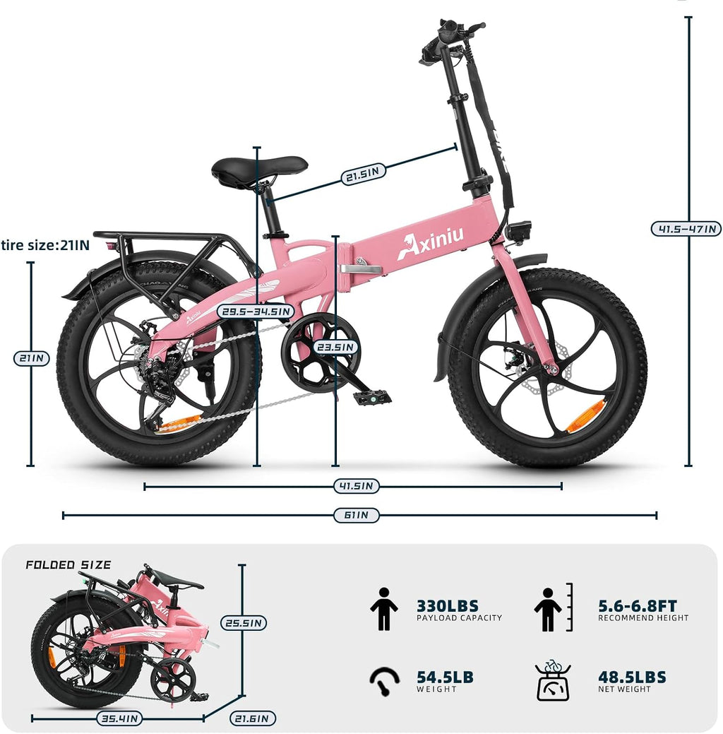 Axiniu 20' Folding Electric Bike丨850W Electric Bikes for Adults丨48V 13Ah Portable Battery丨48.5Lbs Lightweight Folding E-Bike丨60 Miles Range丨25mph Speed - Class 2 Fat TIre Ebike