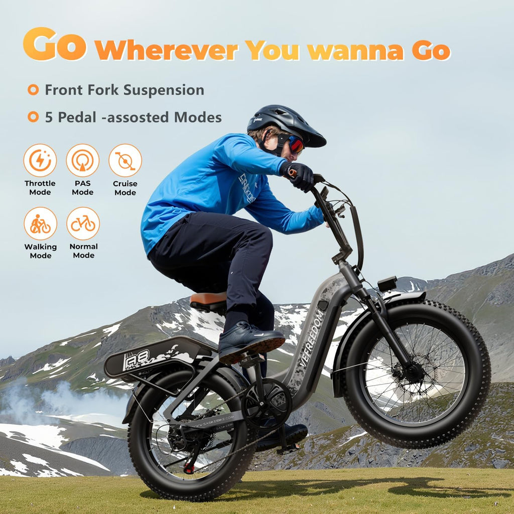 EUY Electric Bike for Adults with Peak 1500W Motor, 48V 20Ah Removable Battery Fast Ebike,Max 70Miles,20' x4.0 Fat Tire Commuting Electric Mountain Bike,7-Speed, Step-Thru Bicycle