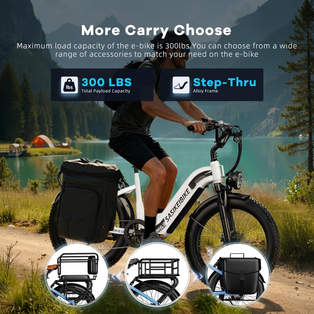 1500W Motor Electric Bike for Adults & Teenager, 48V 20AH Removable Battery Ebike, 24inch Fat Tire Electric Bicycle, Step-Thru E Bike for Commuting & Mountain, Front Suspension