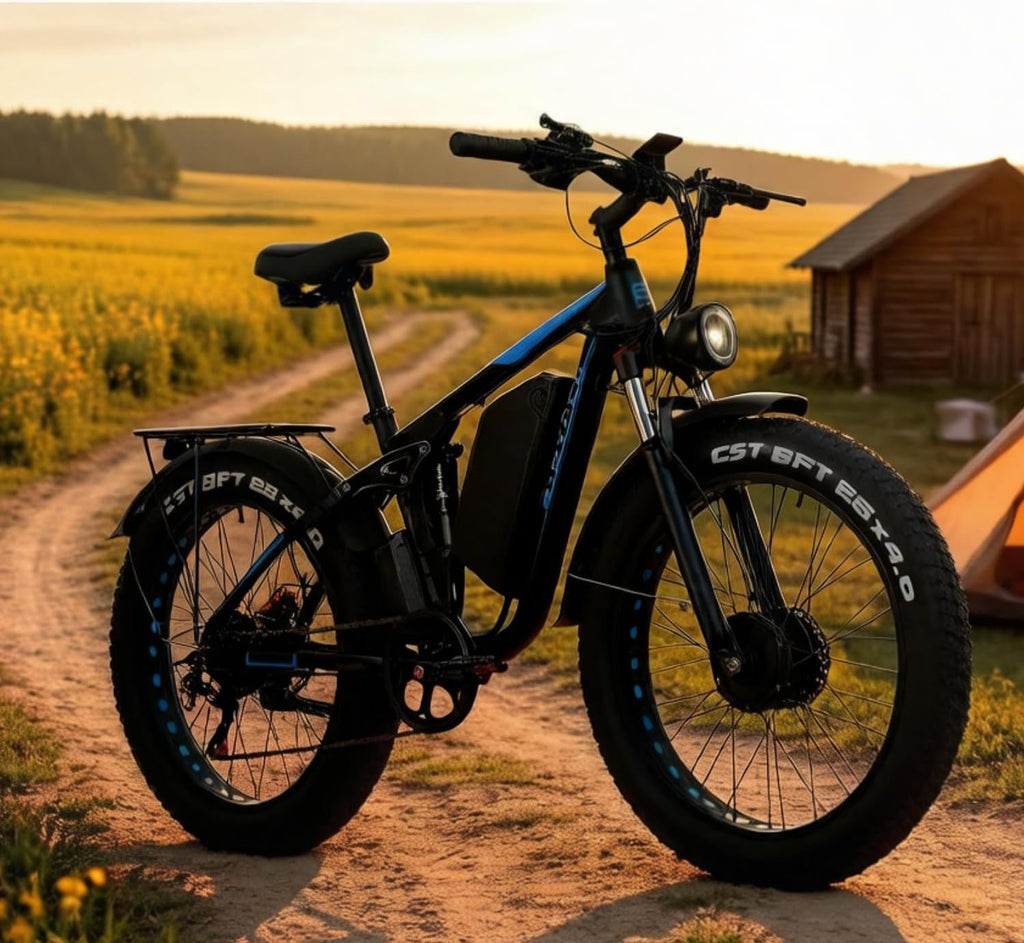 6000W Peak Electric Bike for Adults, 52V 32AH Dual Motor E-Bike, Up to 90Mile & 45 M P H All-Terrain Fat Tires Full Suspension 24/26 Inch Electric Bicycles Hydraulic Disc Brake for Road UL2849 by SGS