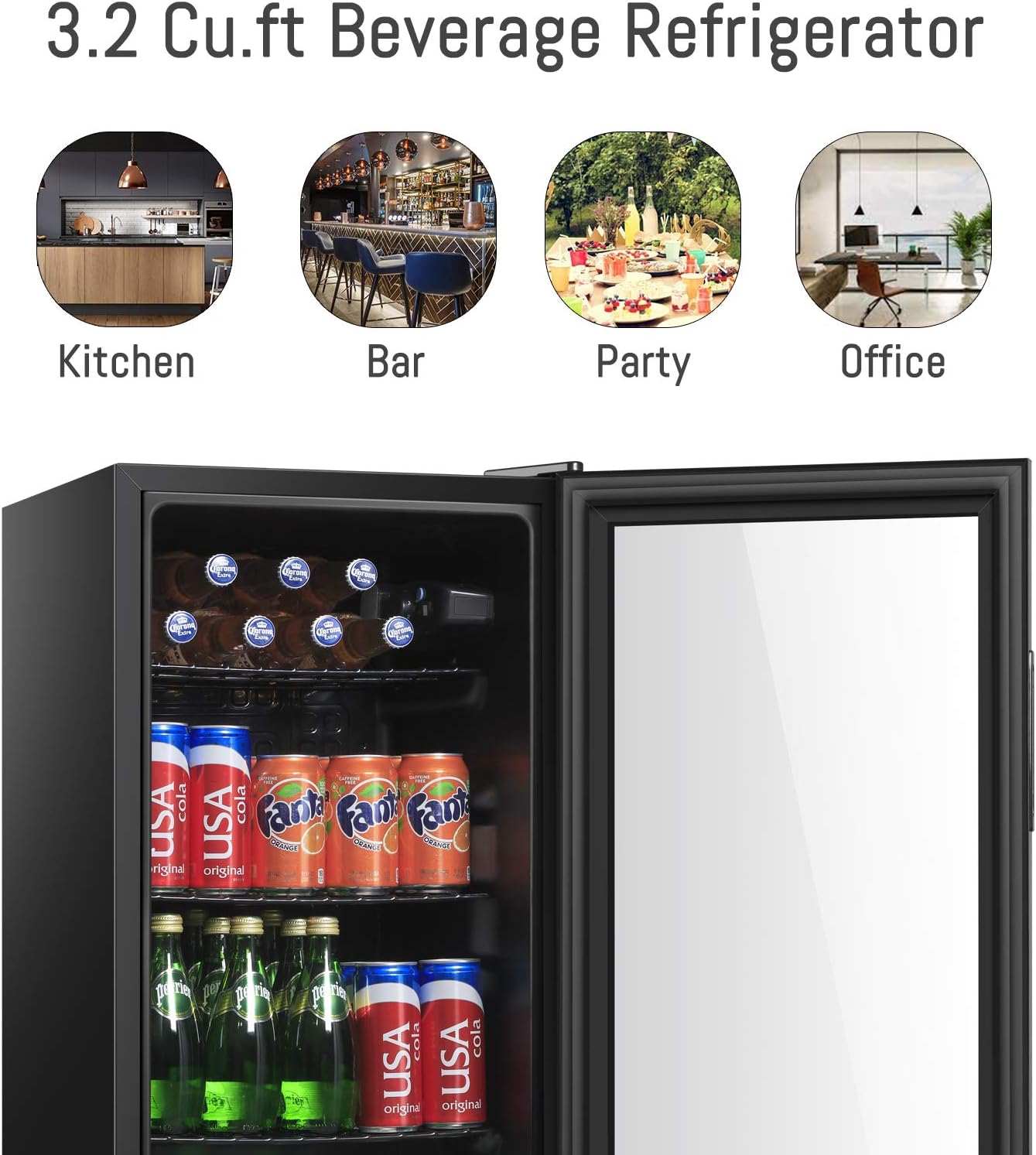 HAILANG 3.2 cu.ft Beverage Refrigerator Cooler, Mini Fridge with Glass Door for Beer Soda or Wine, Perfect for Home,Bar, Office