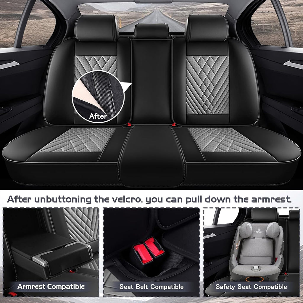 Car Seat Covers for Nissan Titan 2004-2026, Waterproof Nappa Leather Full Set Seat Cover, Anti-Slip and Comfortable Automotive Seat Protector&Accessories(Black Gray)