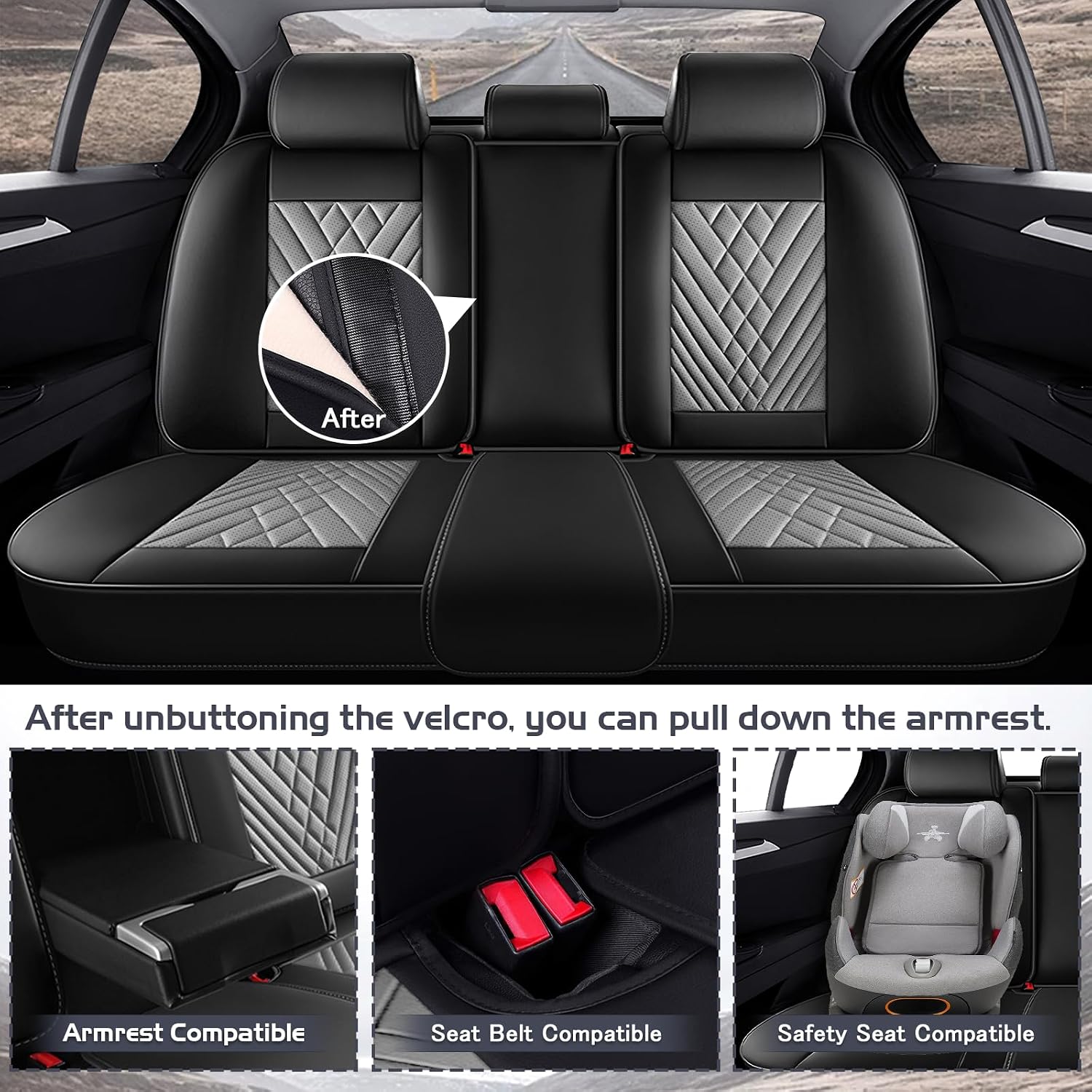 Car Seat Covers for Nissan Titan 2004-2026, Waterproof Nappa Leather Full Set Seat Cover, Anti-Slip and Comfortable Automotive Seat Protector&Accessories(Black Gray)