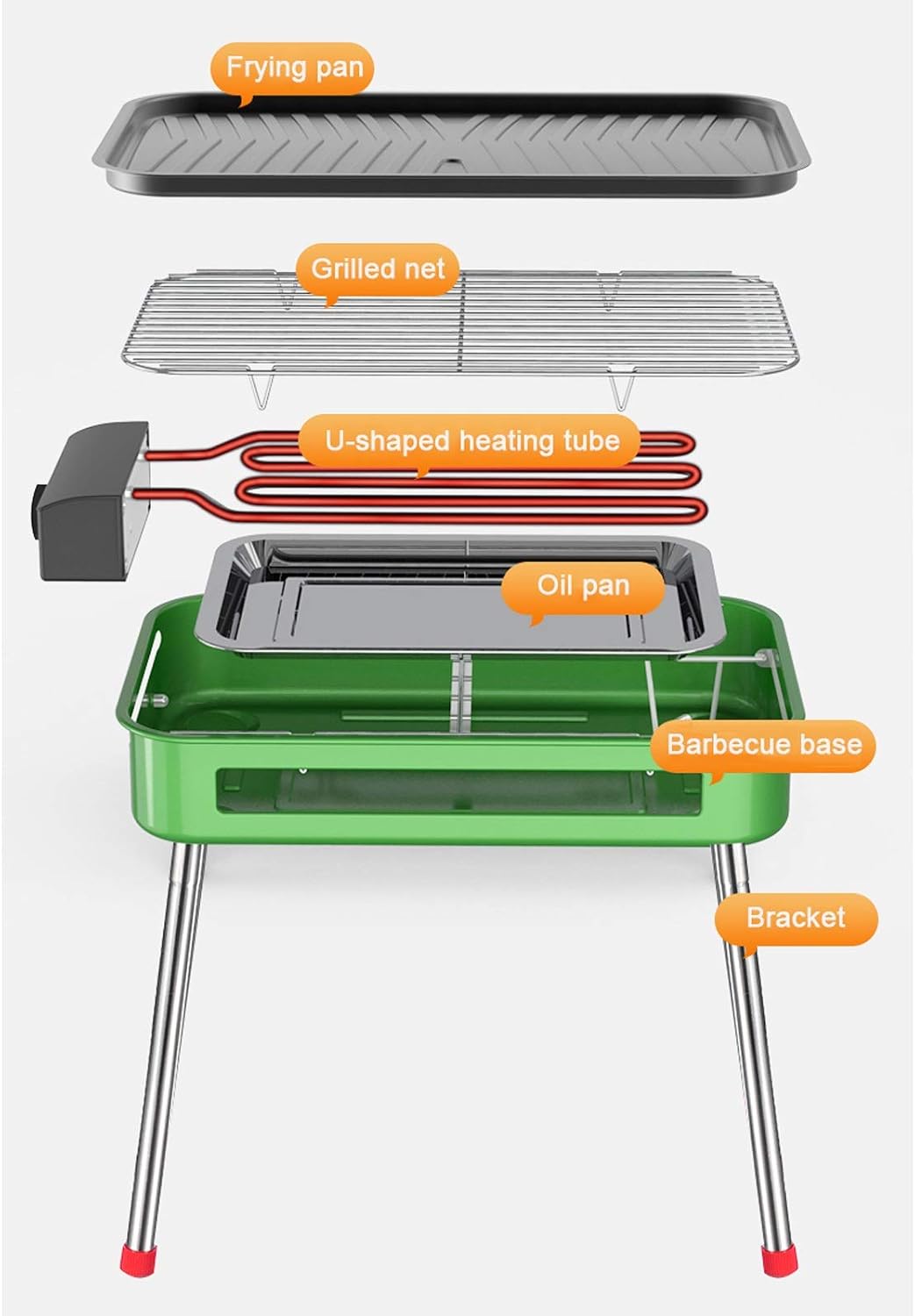Grill for Outdoor Indoor Outdoor Electric Carbon Barbecue Grill Electric BBQ Smokeless Grill with Legs 1800W Adjustable Thermostat Removable Washable Plates, 18.5' X 9.8', Green Barbecue Grill
