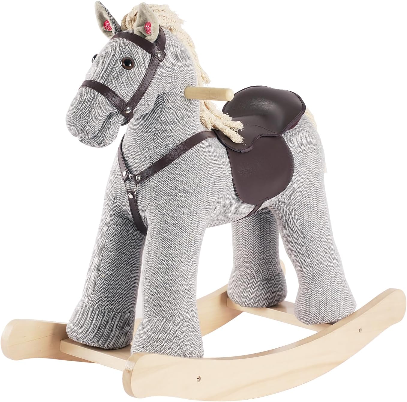 Rock My Baby Rocking Horse, Gray Wooden Rocking Toy, Rocking Animals for Children 2-6 Years Old, Ride on Pony with Realistic Sound, CPC Certified