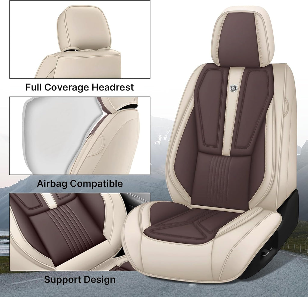 Car Seat Cover for Hyundai Santa Cruz 2022-2025,Leather Seat Cover for Car,Breathable Vehicle Cushions Cover Waterproof Protectors Seat Protector, (Full Set,Beige&Brown)