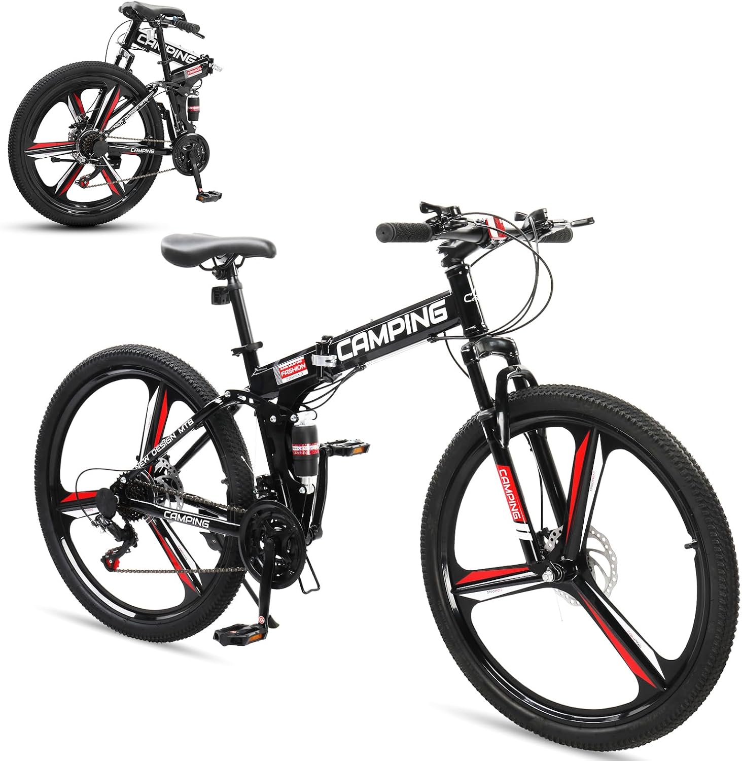 Ktaxon Foldable Mountain Bike 26 Inch Bike 21-Speed Bikes for Adults with Cool Design, Powerful Mechanical Dual Disc Brakes, Double Shock Effect and Ergonomic Cushion