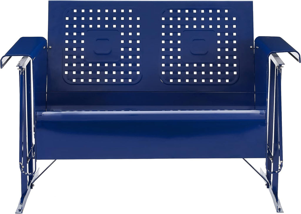 Crosley Furniture Bates Retro Metal Outdoor Loveseat Glider, 2-Person Rocking Patio Bench for Porch, Deck, Navy Gloss