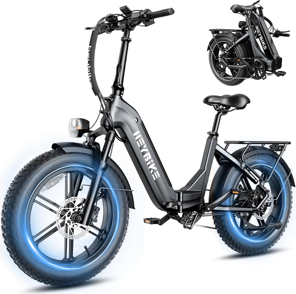 Heybike Ranger Foldable Electric Bike for Adults, 1200W/1800W Peak Motor, 28/32MPH E Bike, 55/90 Miles Range, 20'x4.0' Fat Tire Ebike with Removable Battery, Hydraulic Brakes for Snow, Beach,Commuting