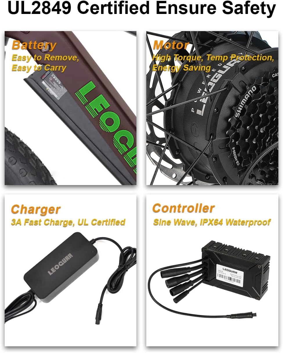 LEOGUAR 1000W Electric Bike for Adults, 26' Fat Tire Off-Road Ebike with Japanese Dapu Motor, 48V 720Wh LG Battery, 35MPH Max Speed, 60 Mile Range, Front Suspension, Smart LCD, Tektro Hydraulic Brakes