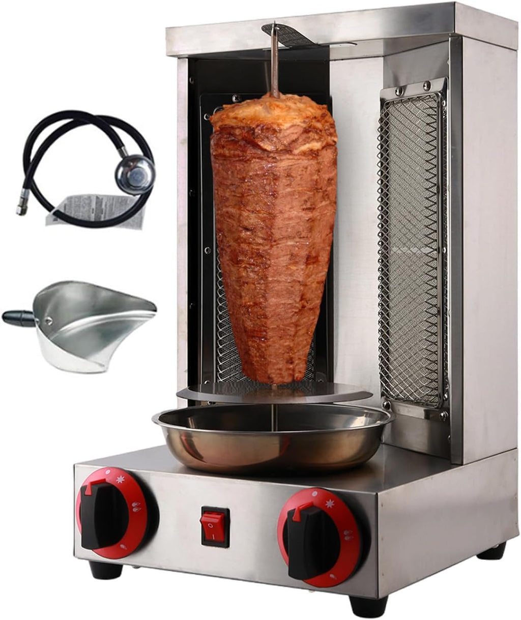 Vertical BBQ Machine Commercial,360° Rotating Gas Kebab Grill Machine,Adjustable Temperature,Removable and Washable,for Restaurant Home Kitchen Use,with Shovel