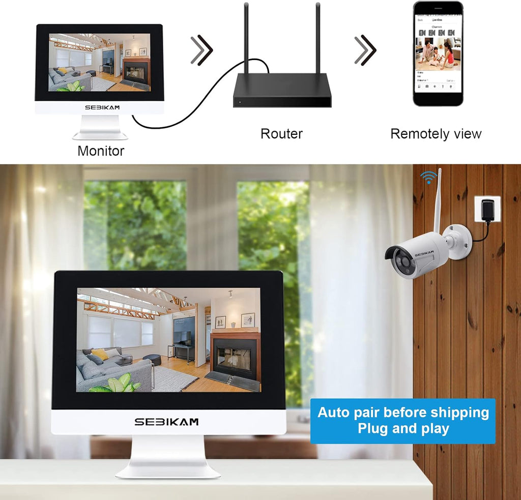 Wireless Security Camera System with 10.1' Monitor, 4PCS 3MP/2K HD Cameras | 2-Way Audio | Local & Remote View | Night Vision Motion Detection | IP66 Home Business Surveillance Kit (NO HDD)