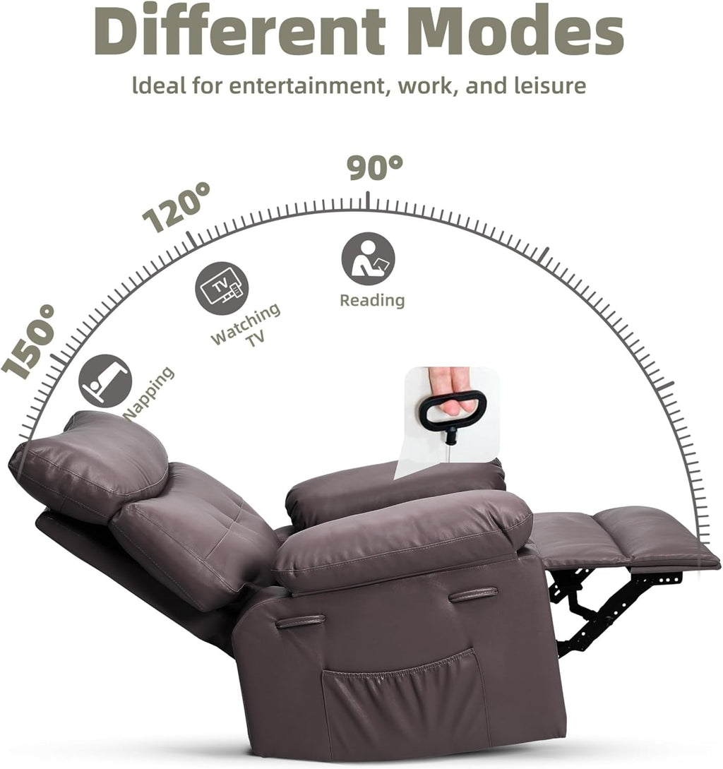 GarveeHome Oversized Leather Recliner Chair - Heat and Massage, Swivel Rocker Manual Recliner for Adults, Lazy Rocking Chair with Comfort Arms and Back Single Sofa for Living Room