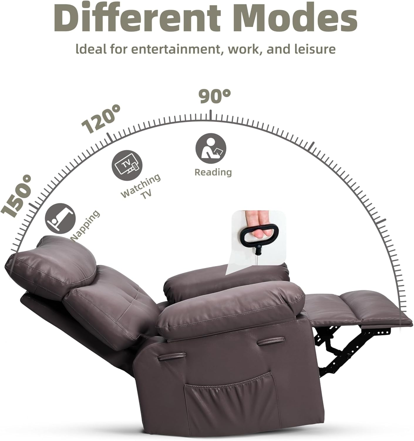 GarveeHome Oversized Leather Recliner Chair - Heat and Massage, Swivel Rocker Manual Recliner for Adults, Lazy Rocking Chair with Comfort Arms and Back Single Sofa for Living Room