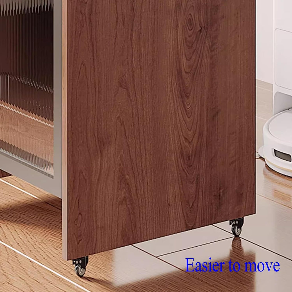 Small Storage Cabinet with Wheels for Robot Vacuum and Mop Self Emptying, Wooden Side Table Bedroom End Table for Robot Vacuum's Nest House for Living Room(Brown,55 * 50 * 96cm)