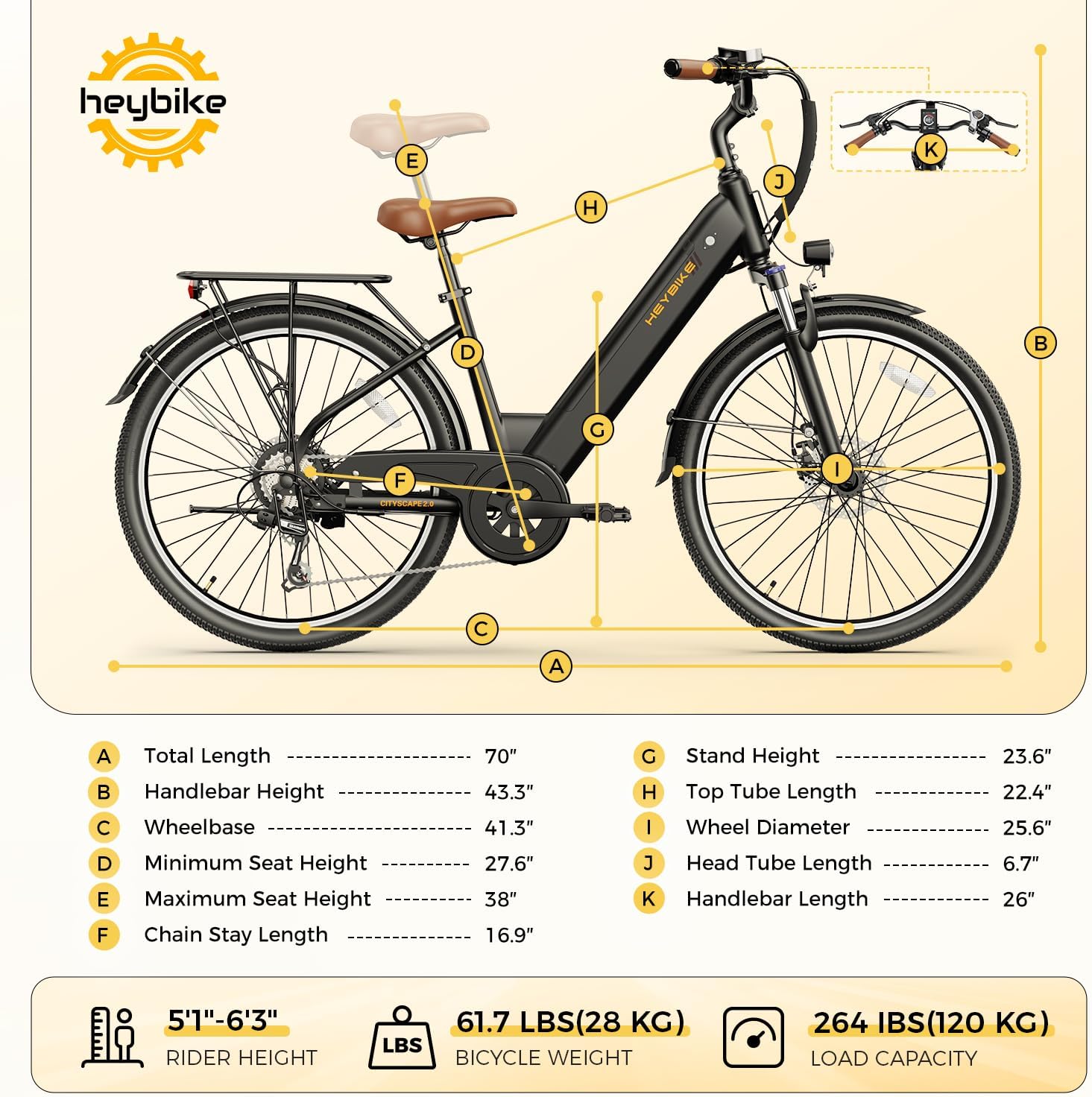 Heybike Cityscape 2.0 Electric Bike for Adults with Peak 1200W Motor, 468Wh Removable Battery, 50Miles 26' Electric Commuter Bike, 7-Speed,UL Certified