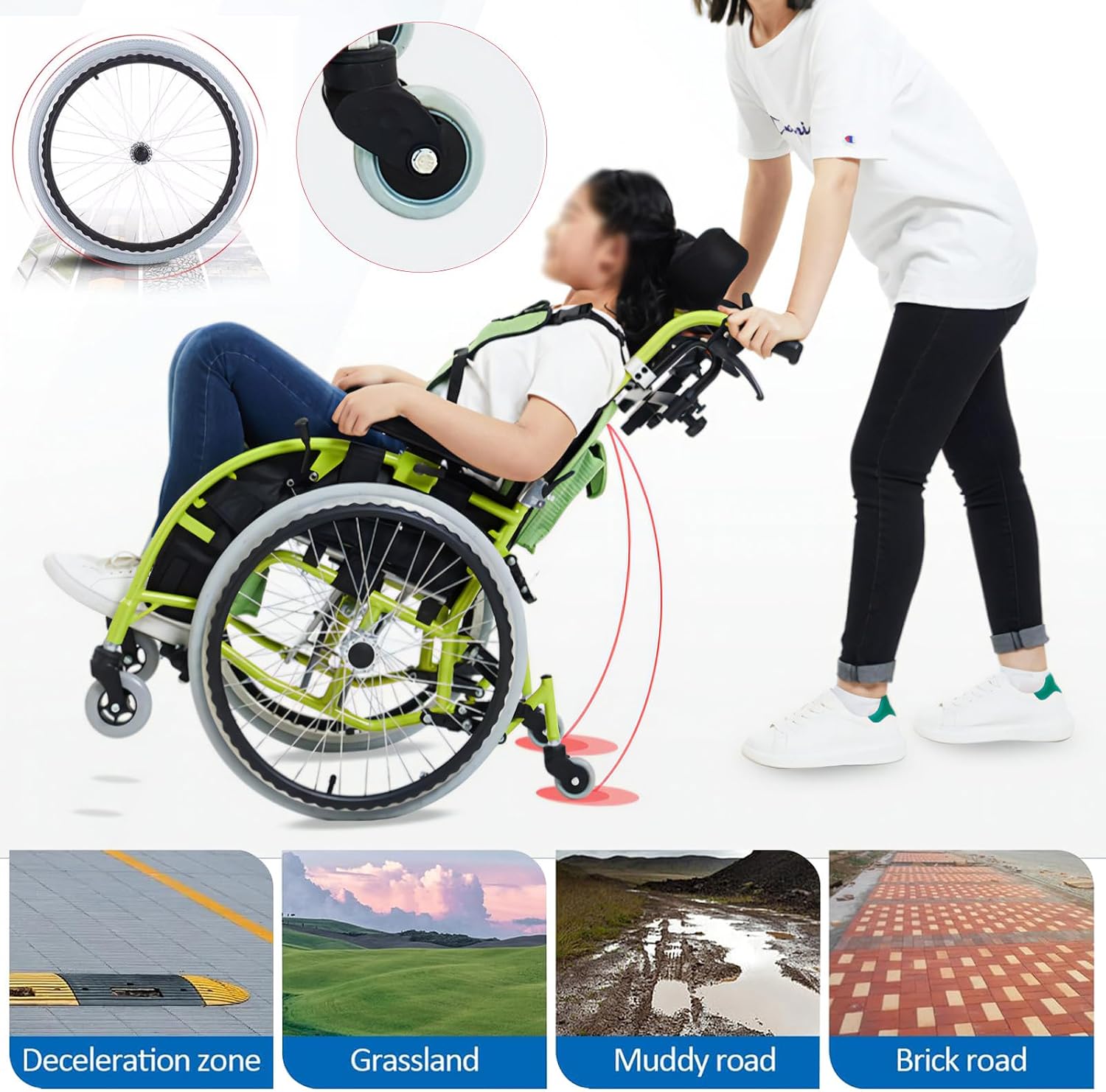 Pediatric Wheelchair for Kids & Children, Lightweight Aluminum Wheelchairs w/Safety Belt, Comfort and Mobility for Disabled Teens, Manual Folding Wheelchair w/Swing-Away Footrest, 14' W Seat