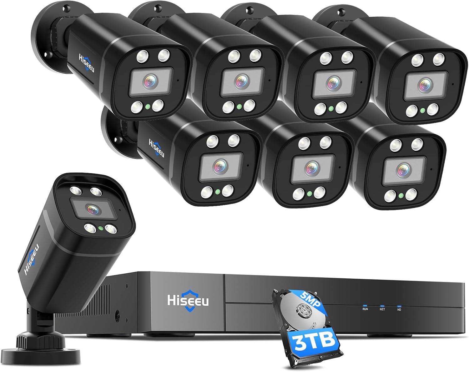 Hiseeu 3K 8ch Wired Security Camera System with Audio,Alarm Spotlight,AI Vehicle/Human Detection,3TB HDD,Home CCTV System,8PCS Security Cameras,5MP Surveillance DVR KIt Outdoor&Indoor,24/7 Record